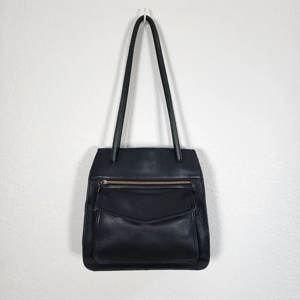 Vintage Fossil Black Pebbled Leather Shoulder bag Hand bag Purse 75082 11X11